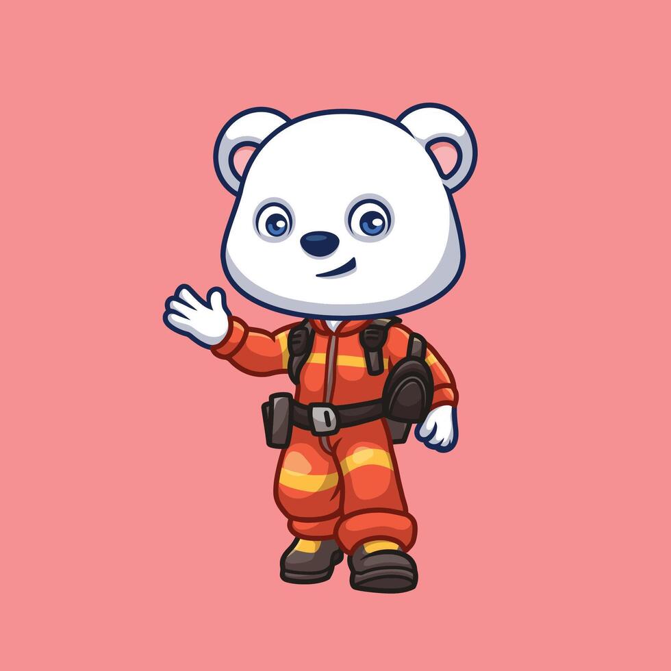 dier tekenfilm brandweerman illustratie schattig kinderen brandweerman redden kind leerzaam vector