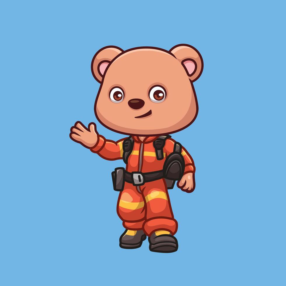 brandweerman beer schattig tekenfilm karakter vector