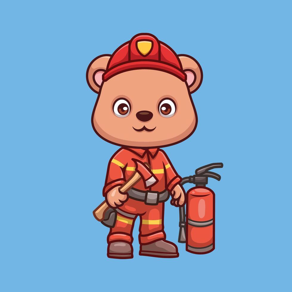 brandweerman beer schattig tekenfilm karakter vector