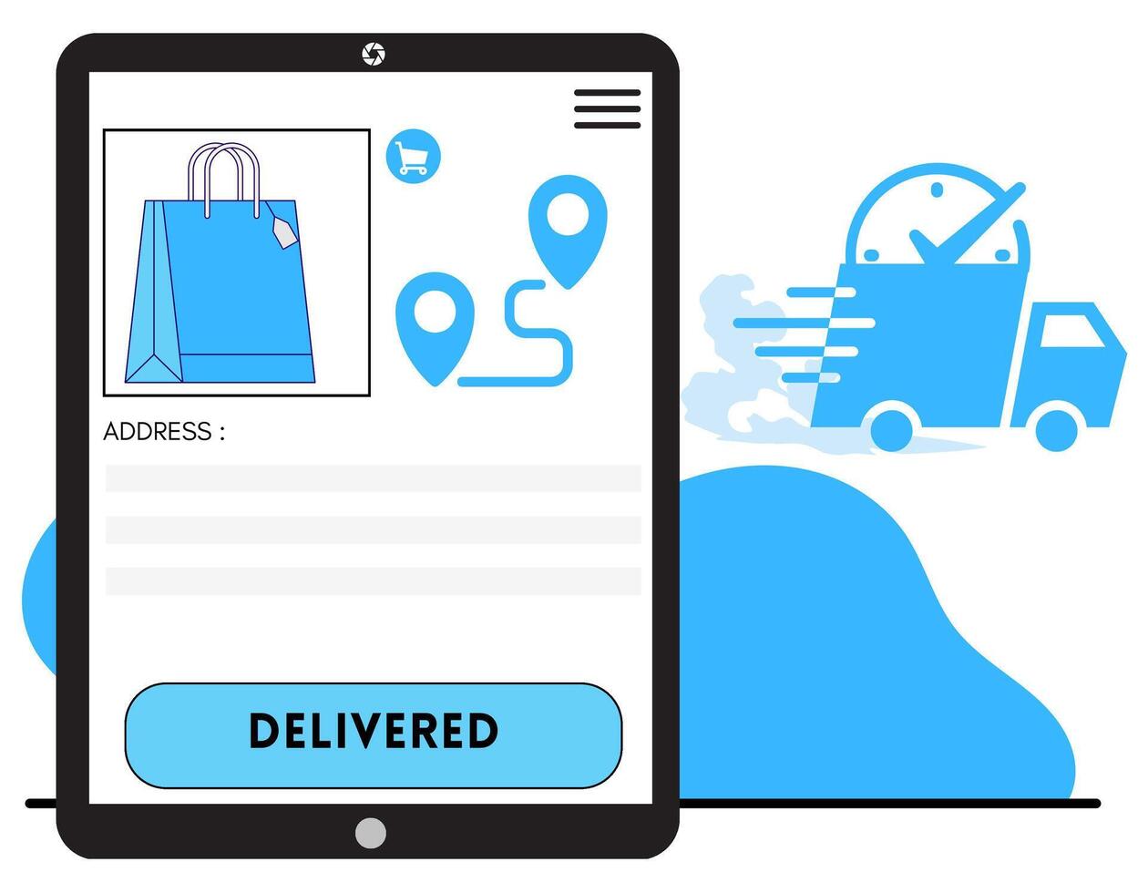 online winkel pakket levering bladzijde in app vector illustratie