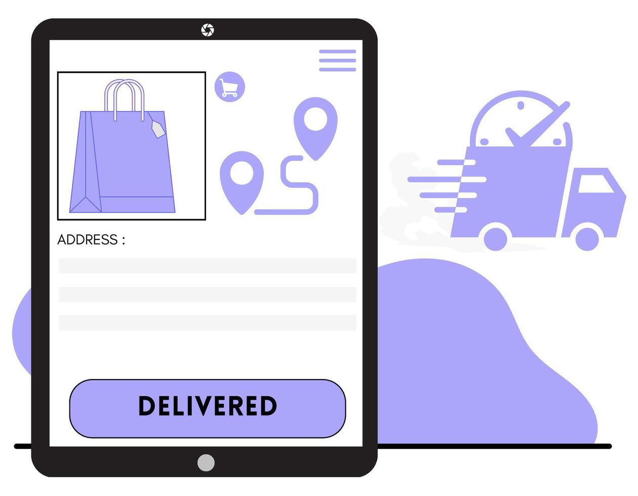 online winkel pakket levering bladzijde in app vector illustratie