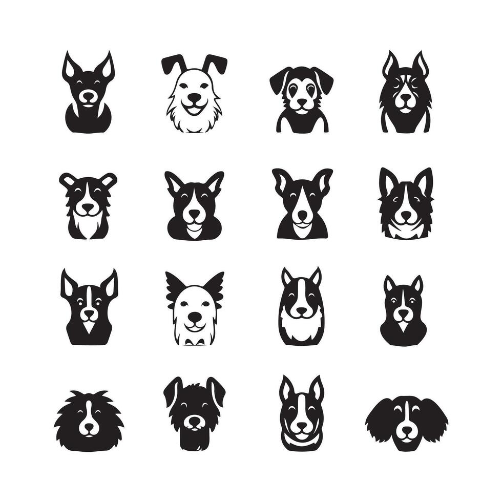 schattig hond icoon set, hond vlak pictogrammen in minimalistische stijl vector