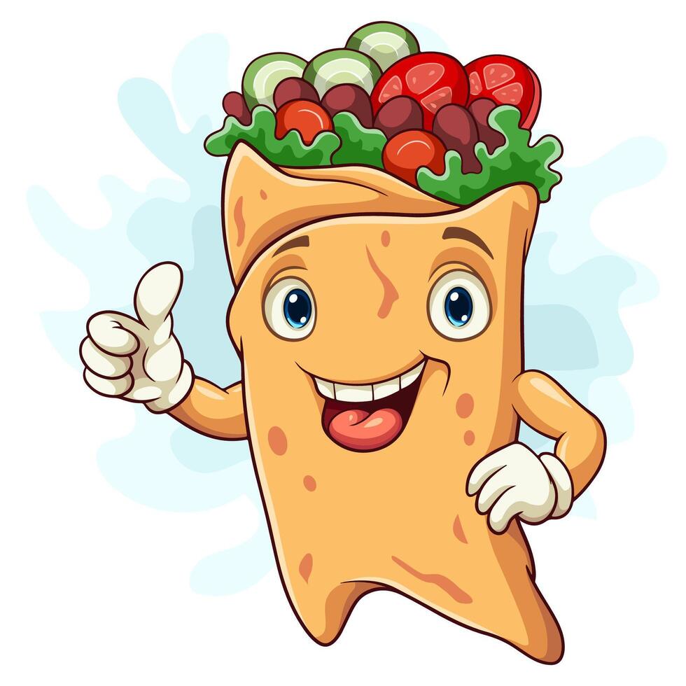 tekenfilm burrito of kebab mascotte ontwerp vector