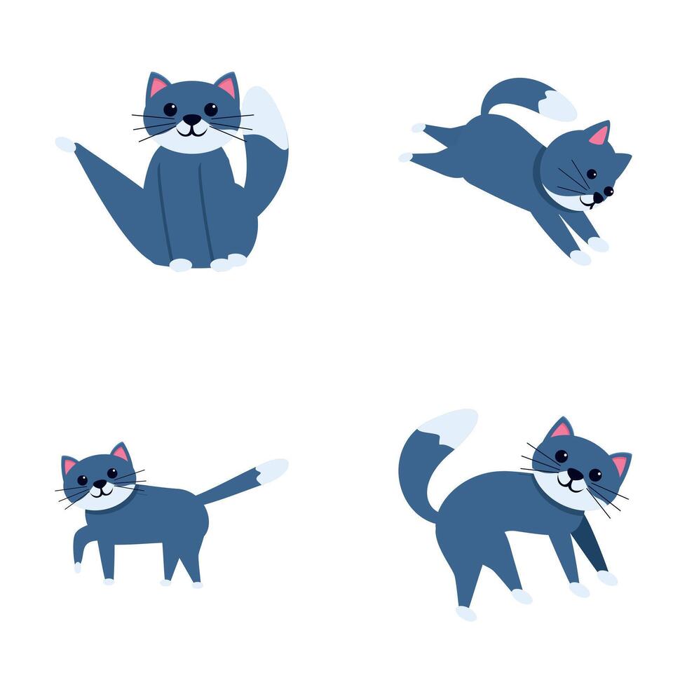 grappig kat pictogrammen reeks tekenfilm vector. divers schattig tekenfilm kat vector