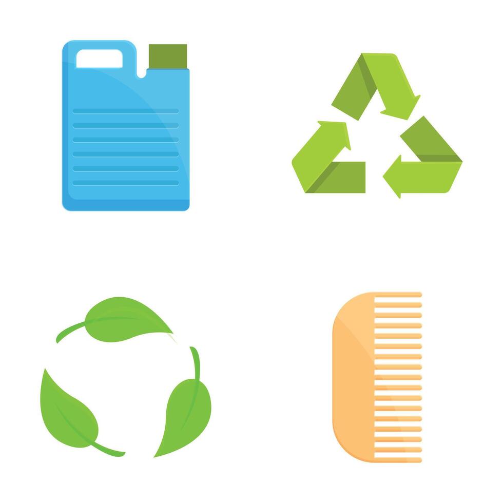 recycling pictogrammen reeks tekenfilm vector. divers item en recycling teken vector