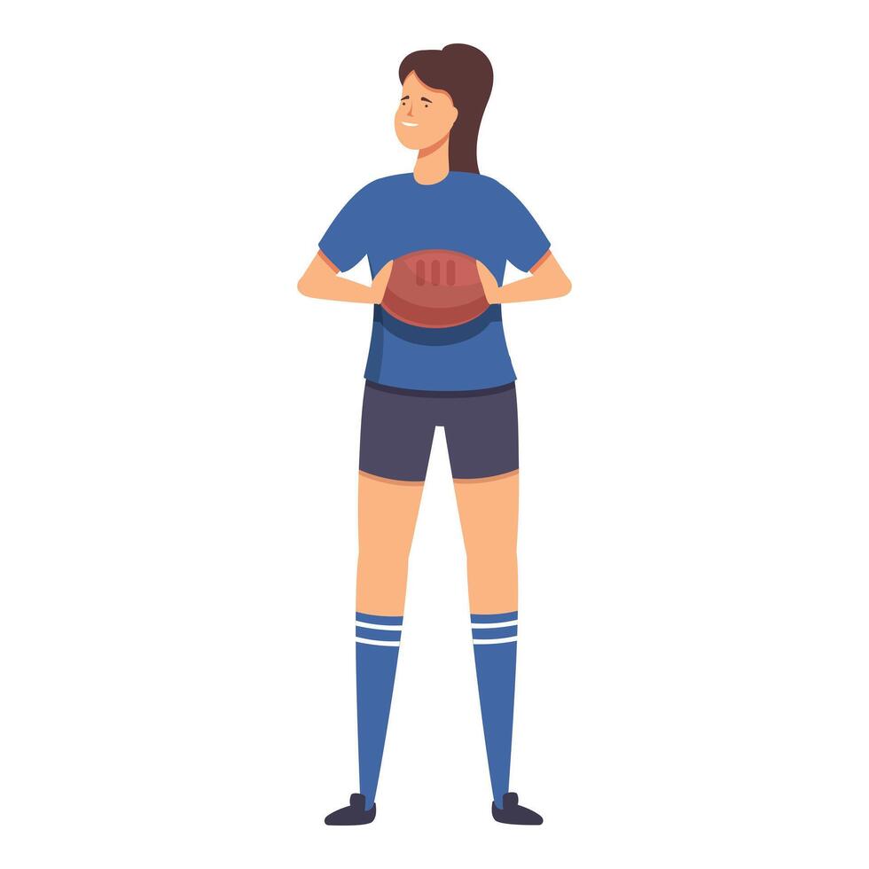 speler nemen bal icoon tekenfilm vector. rugby meisje vector