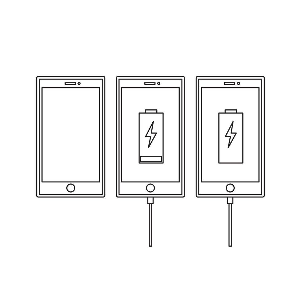 hand- getrokken kinderen tekening tekenfilm vector illustratie smartphone opladen icoon geïsoleerd Aan wit achtergrond