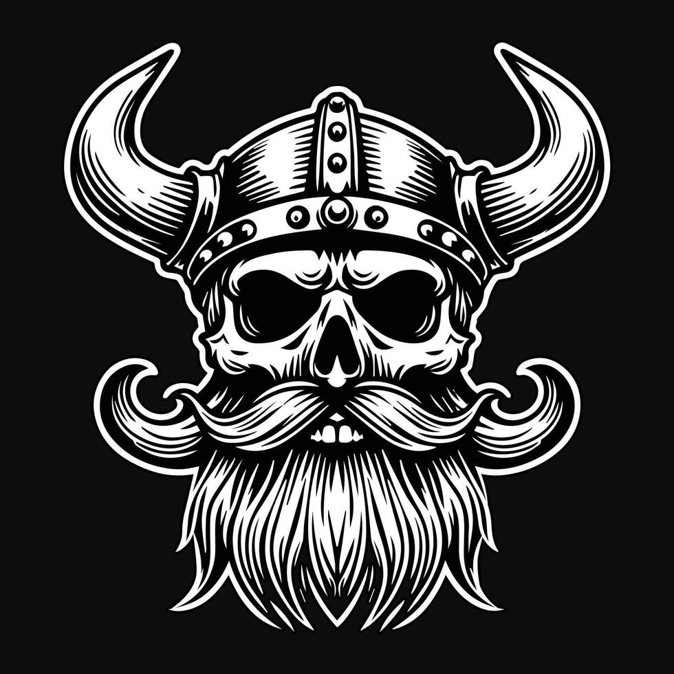 vikingen schedel hoofd donker kunst stijl illustratie vector