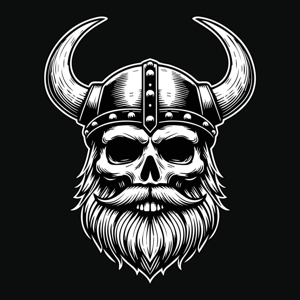 vikingen schedel hoofd donker kunst stijl illustratie vector