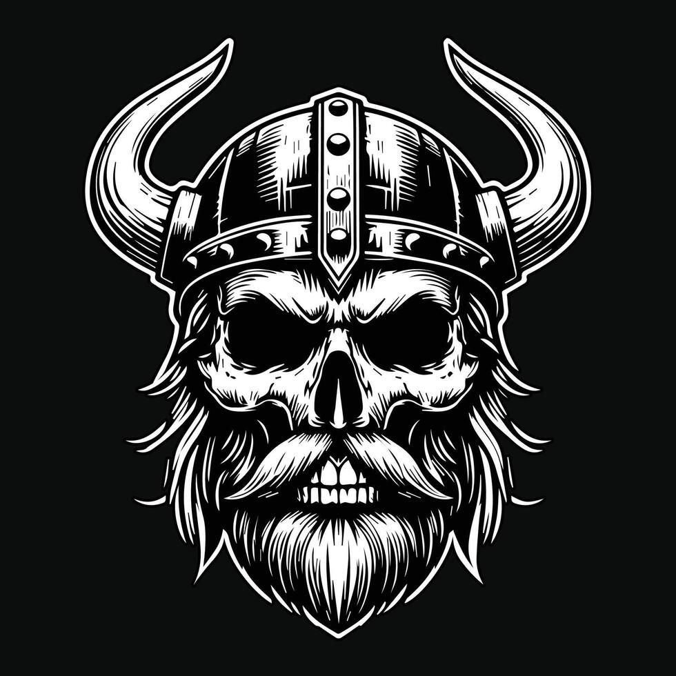 vikingen schedel hoofd donker kunst stijl illustratie vector