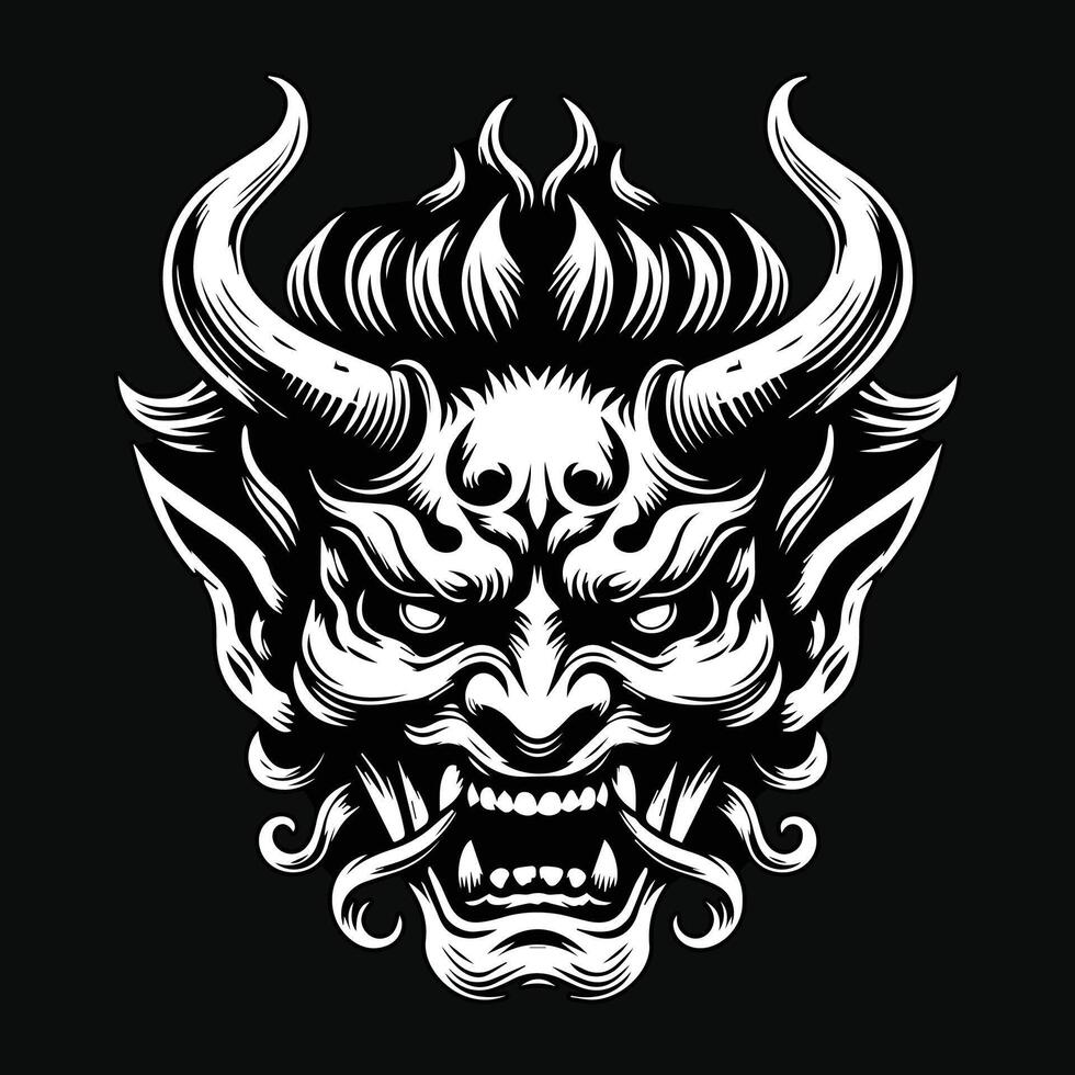 donker kunst eng Japans hannya masker zwart en wit illustratie vector