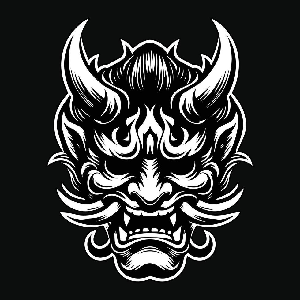 donker kunst eng Japans hannya masker zwart en wit illustratie vector