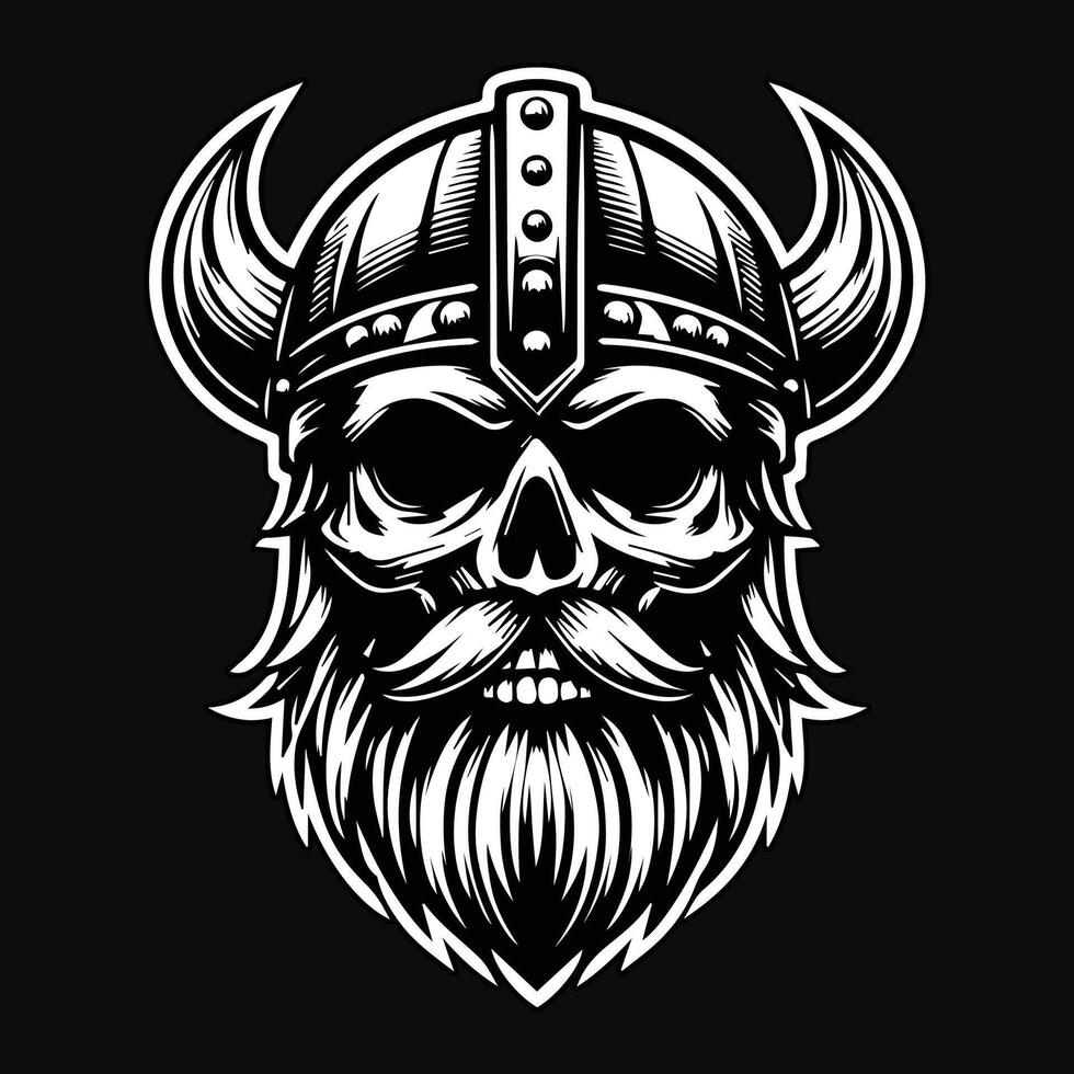 vikingen schedel hoofd donker kunst stijl illustratie vector