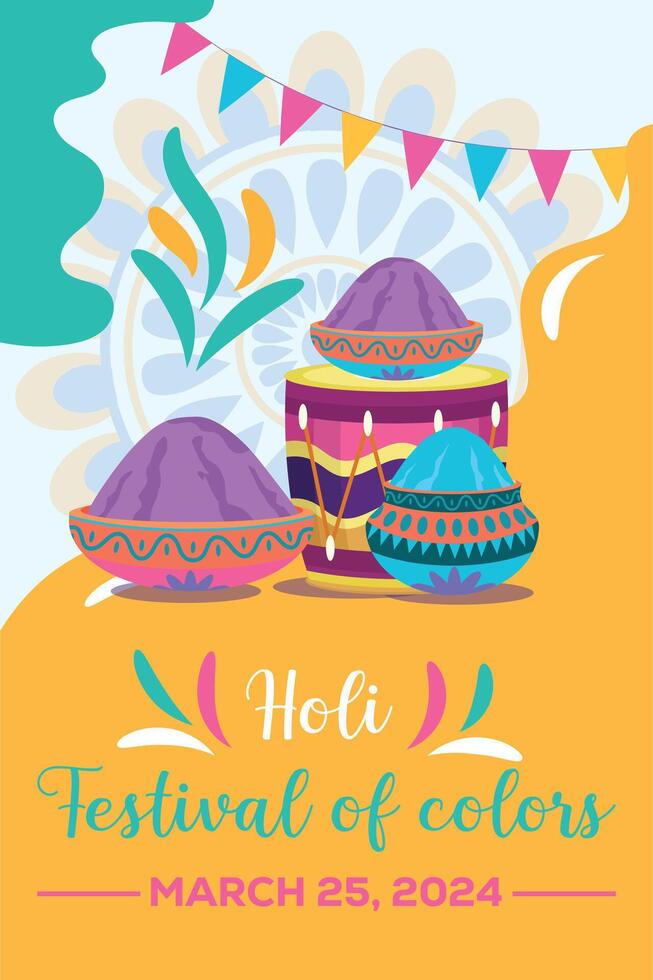 gelukkig holi kleurrijk banier sjabloon Indisch hindoeïsme festival viering, sociaal media poster ontwerp en horizontaal banier sjabloon voor holi festival viering vector