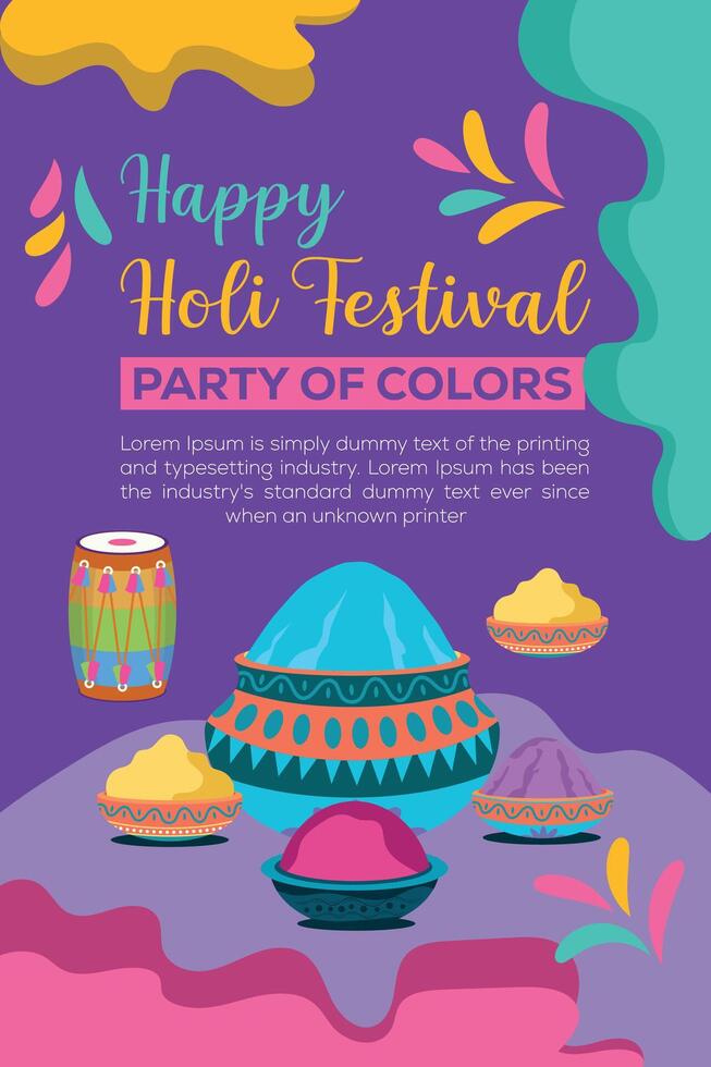 gelukkig holi kleurrijk banier sjabloon Indisch hindoeïsme festival viering, sociaal media poster ontwerp en horizontaal banier sjabloon voor holi festival viering vector