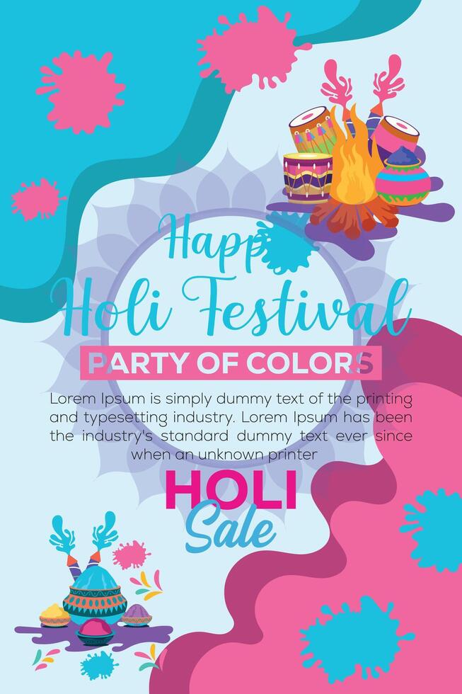 gelukkig holi kleurrijk banier sjabloon Indisch hindoeïsme festival viering, sociaal media poster ontwerp en horizontaal banier sjabloon voor holi festival viering vector