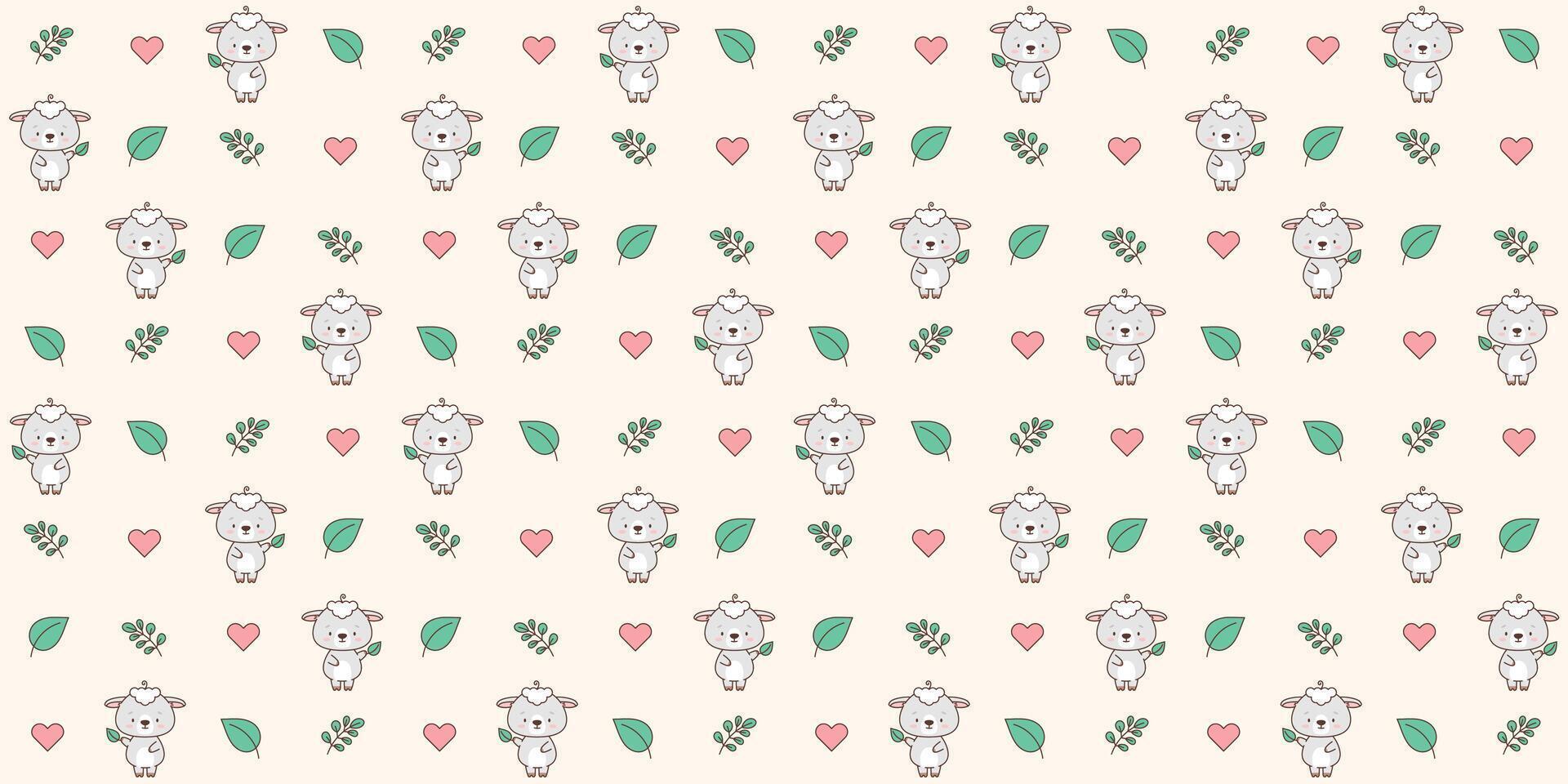 naadloos patroon met schattig schapen. schattig dieren in kawaii stijl. tekeningen voor kinderen. vector illustratie
