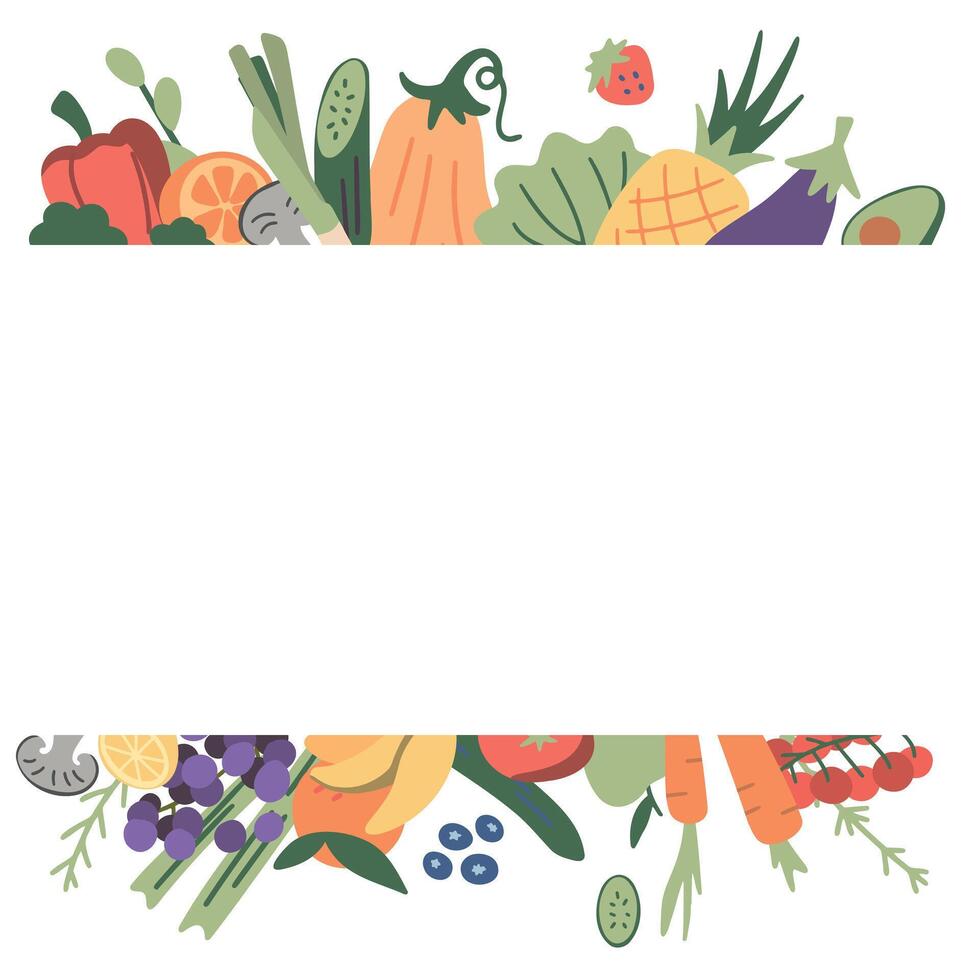 vector illustratie vers biologisch voorjaar zomer fruit kader. ontwerp Aan wit achtergrond. vegetarisch menu, groenten markt folder
