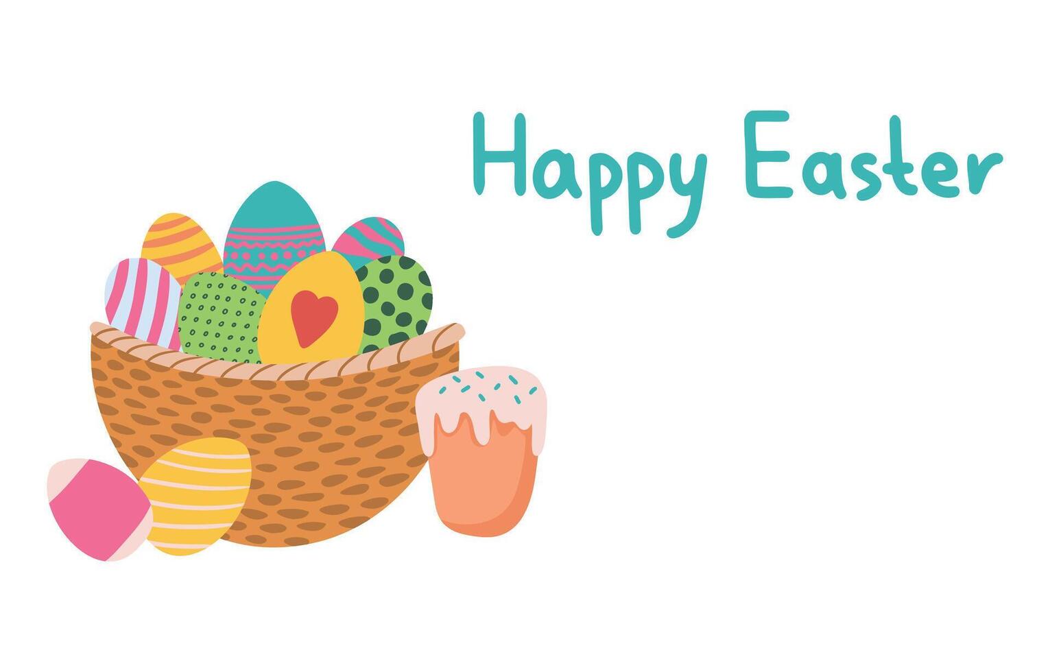 gelukkig Pasen spandoek. groet kaart, poster of banier met konijn, bloemen en Pasen ei. ei jacht poster. voorjaar achtergrond vector