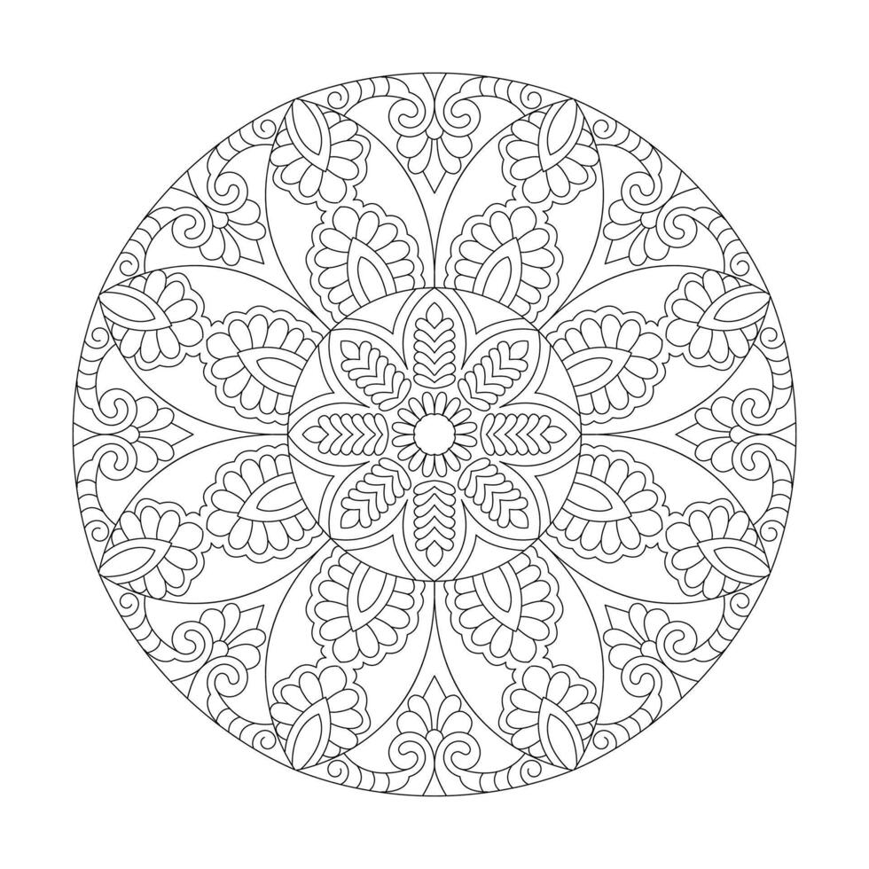 ronde bloemen monochroom klassiek ornament voor kleur boek bladzijde vector