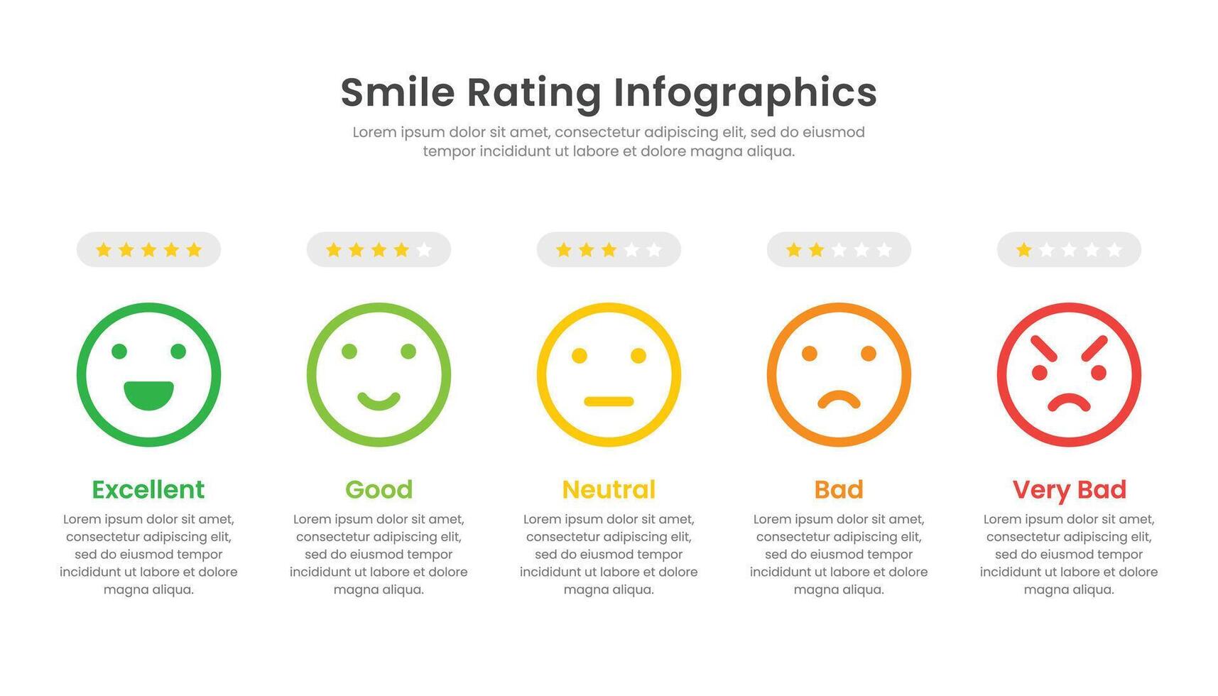 glimlach beoordeling infographic sjabloon ontwerp met 5 niveau emotie pictogrammen vector