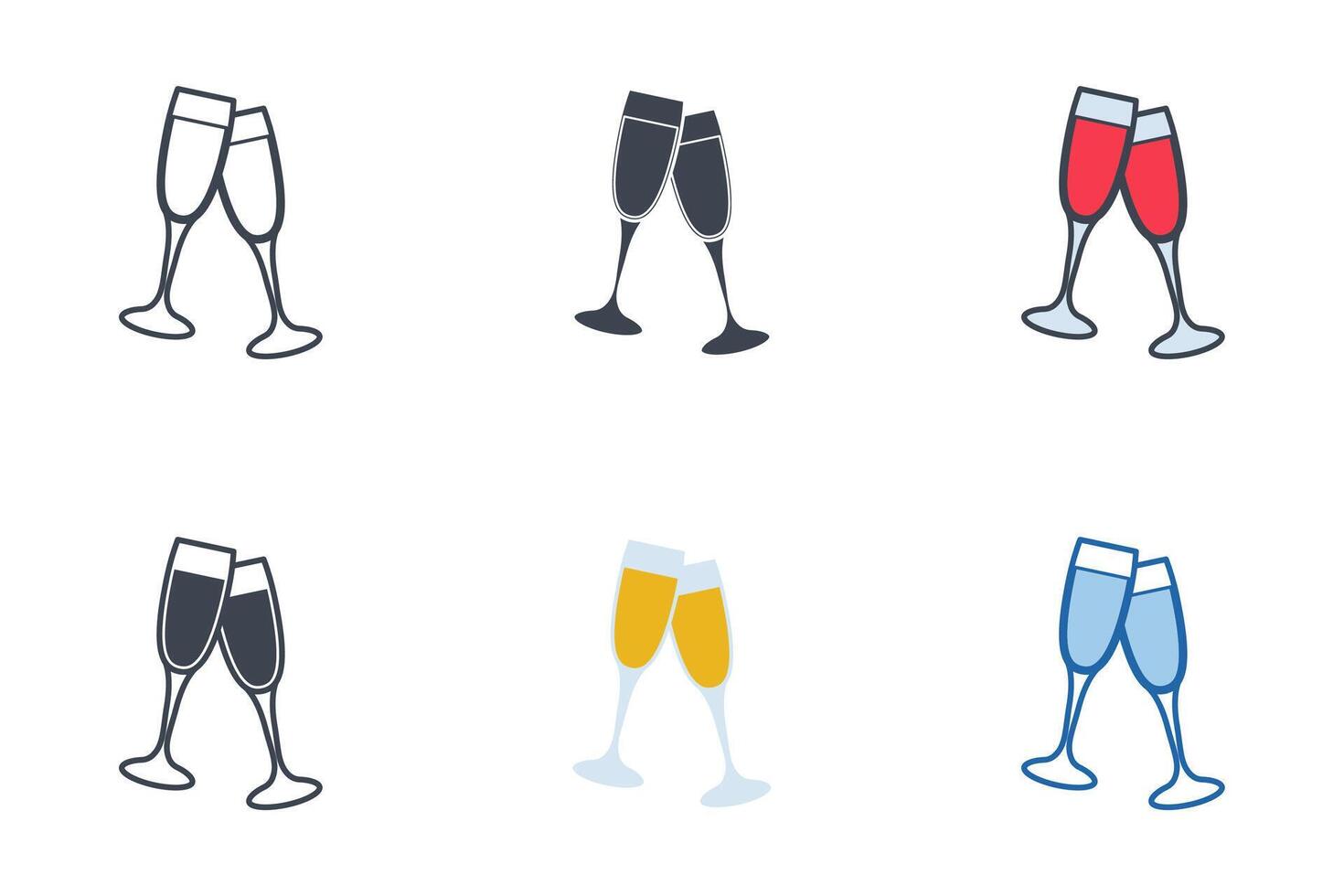 proost Champagne bril pictogrammen met verschillend stijlen. gerinkel bril met Champagne symbool vector illustratie geïsoleerd Aan wit achtergrond