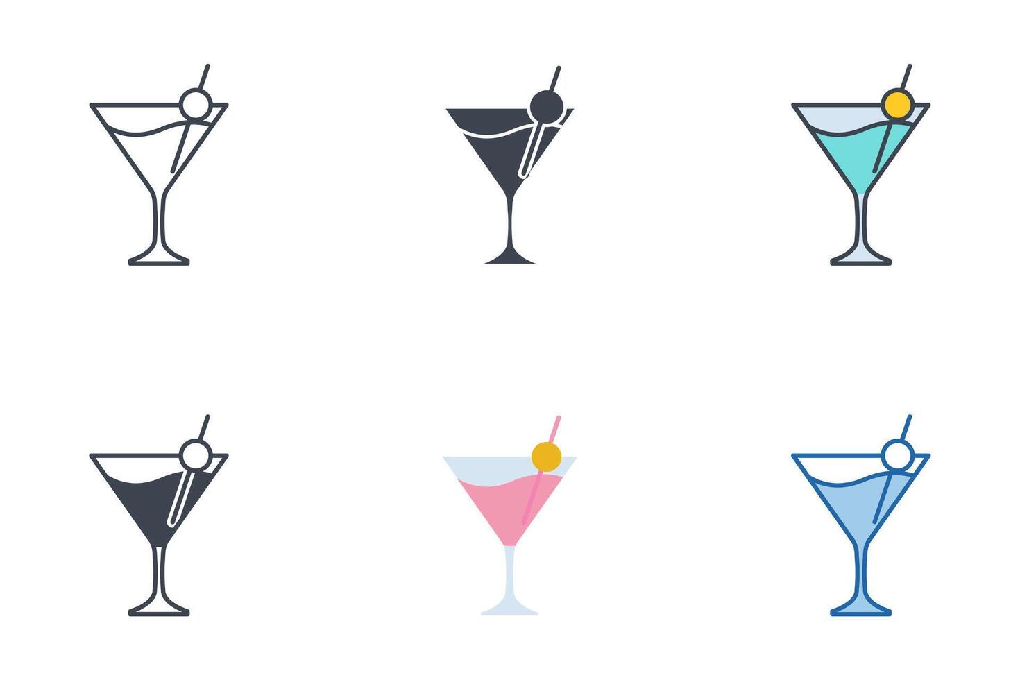 martini glas pictogrammen met verschillend stijlen. cocktail symbool vector illustratie geïsoleerd Aan wit achtergrond