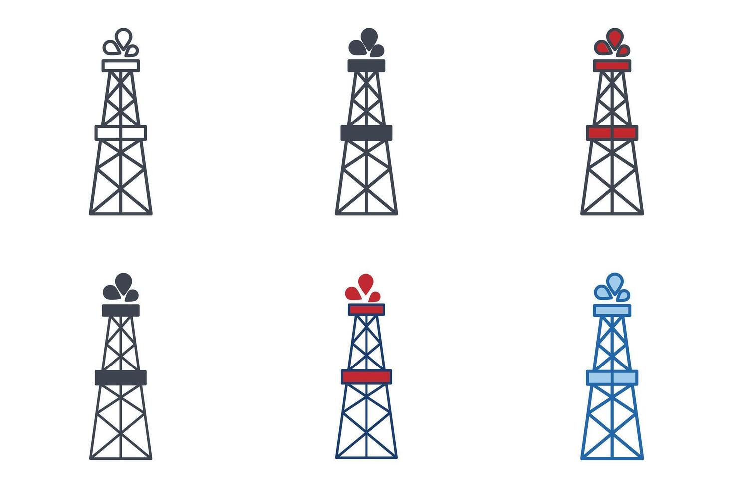 olie boortoren pictogrammen met verschillend stijlen. olie tuigage symbool vector illustratie geïsoleerd Aan wit achtergrond
