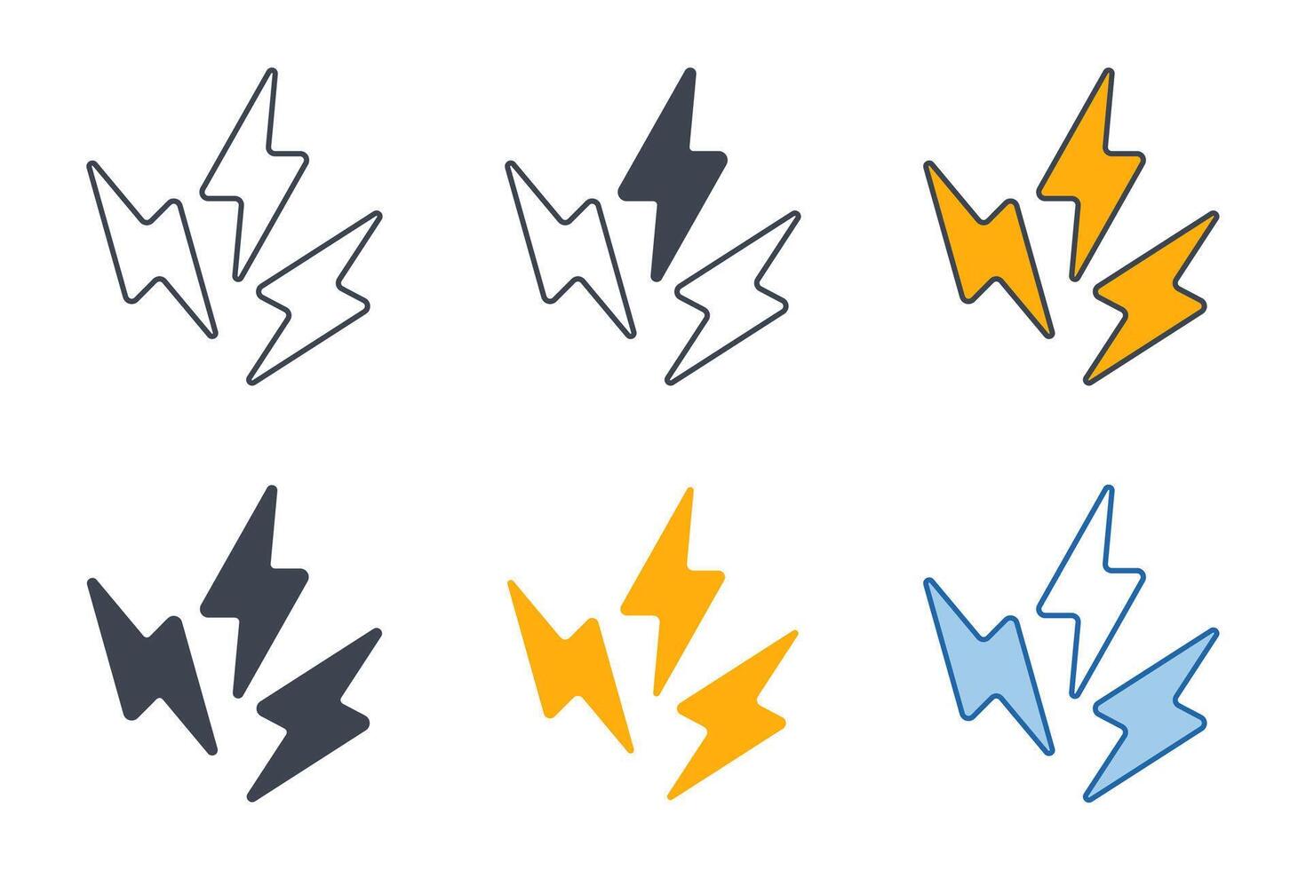 bliksem bout pictogrammen met verschillend stijlen. energie en donder elektriciteit symbool vector illustratie geïsoleerd Aan wit achtergrond