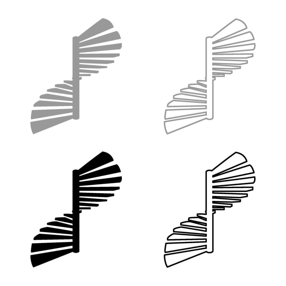 spiraal trappenhuis circulaire trap reeks icoon grijs zwart kleur vector illustratie beeld solide vullen schets contour lijn dun vlak stijl