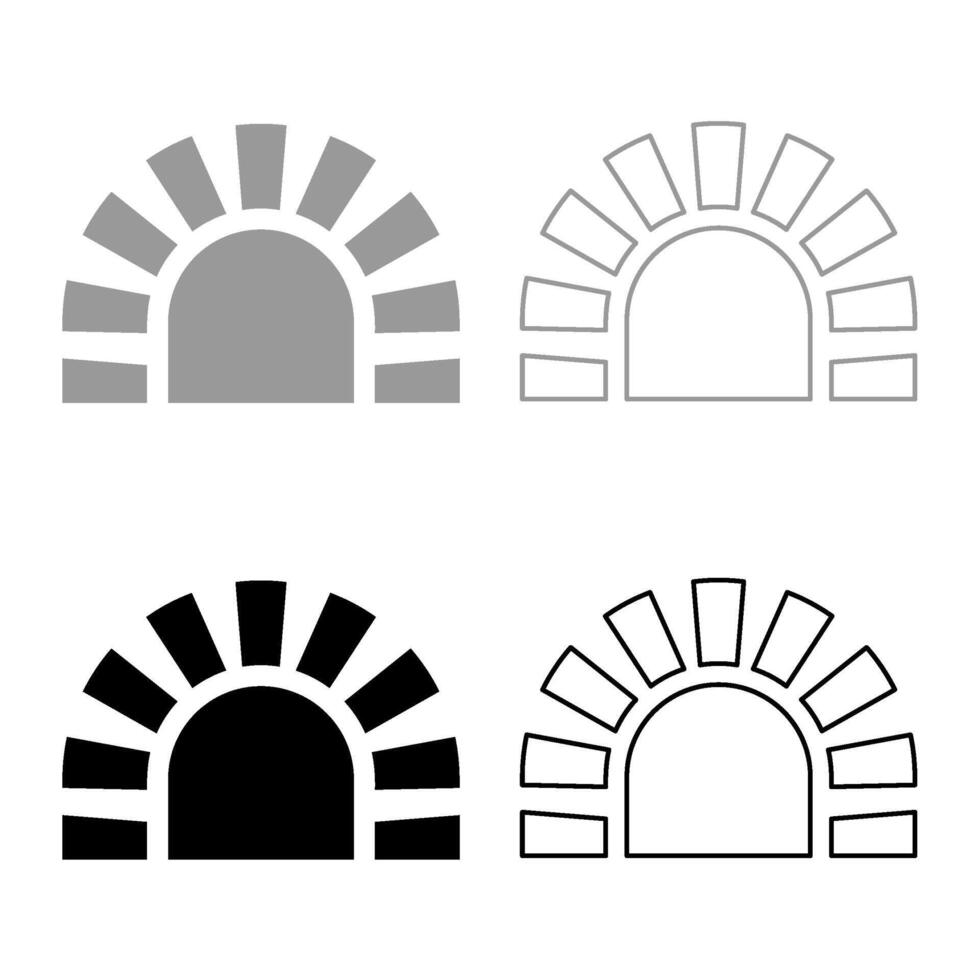 steen fornuis steen oven haard haard voor Koken en bakken oven traditioneel reeks icoon grijs zwart kleur vector illustratie beeld solide vullen schets contour lijn dun vlak stijl