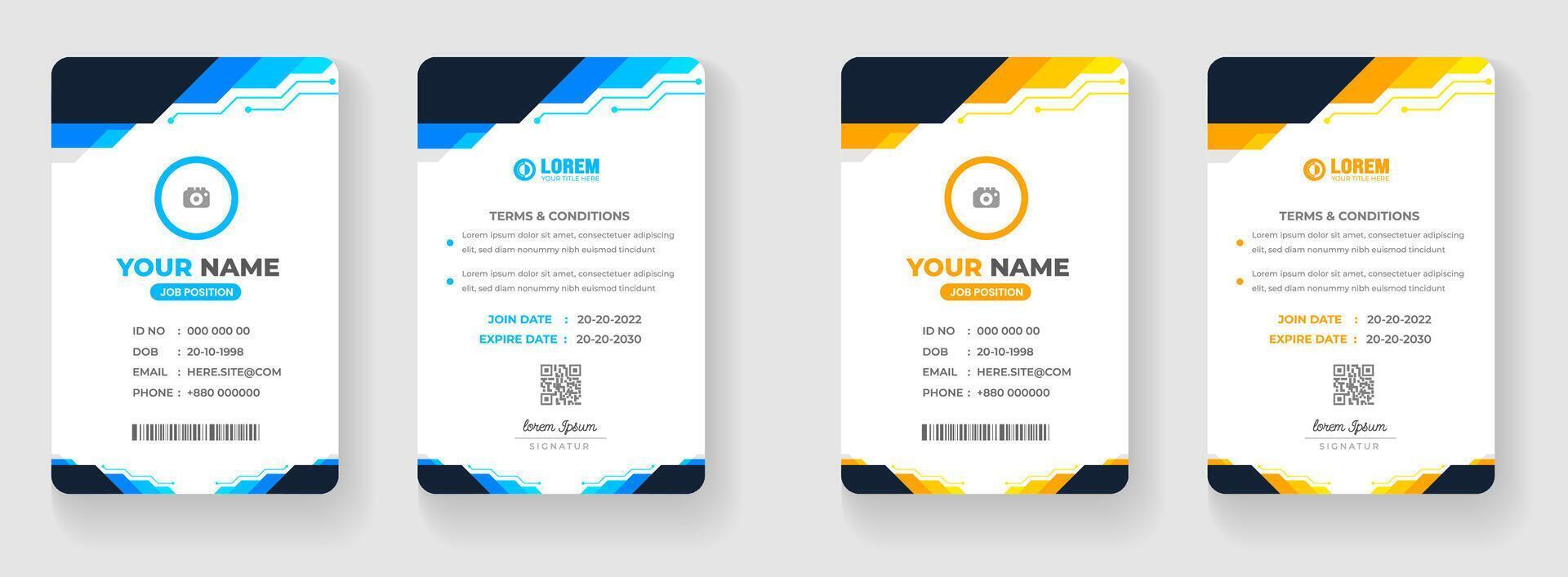 zakelijke bedrijf kantoor ID kaart kaart ontwerp reeks met blauw en geel kleur. vector