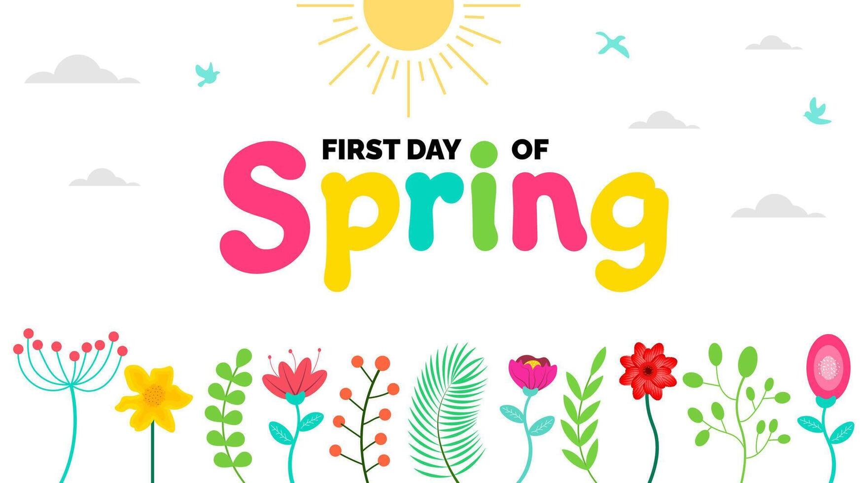 eerste dag van voorjaar of zijn eerste voorjaar dag achtergrond sjabloon met kleurrijk bloem. Hallo voorjaar of voorjaar achtergrond met mooi kleurrijk bloem. vector illustratie sjabloon.