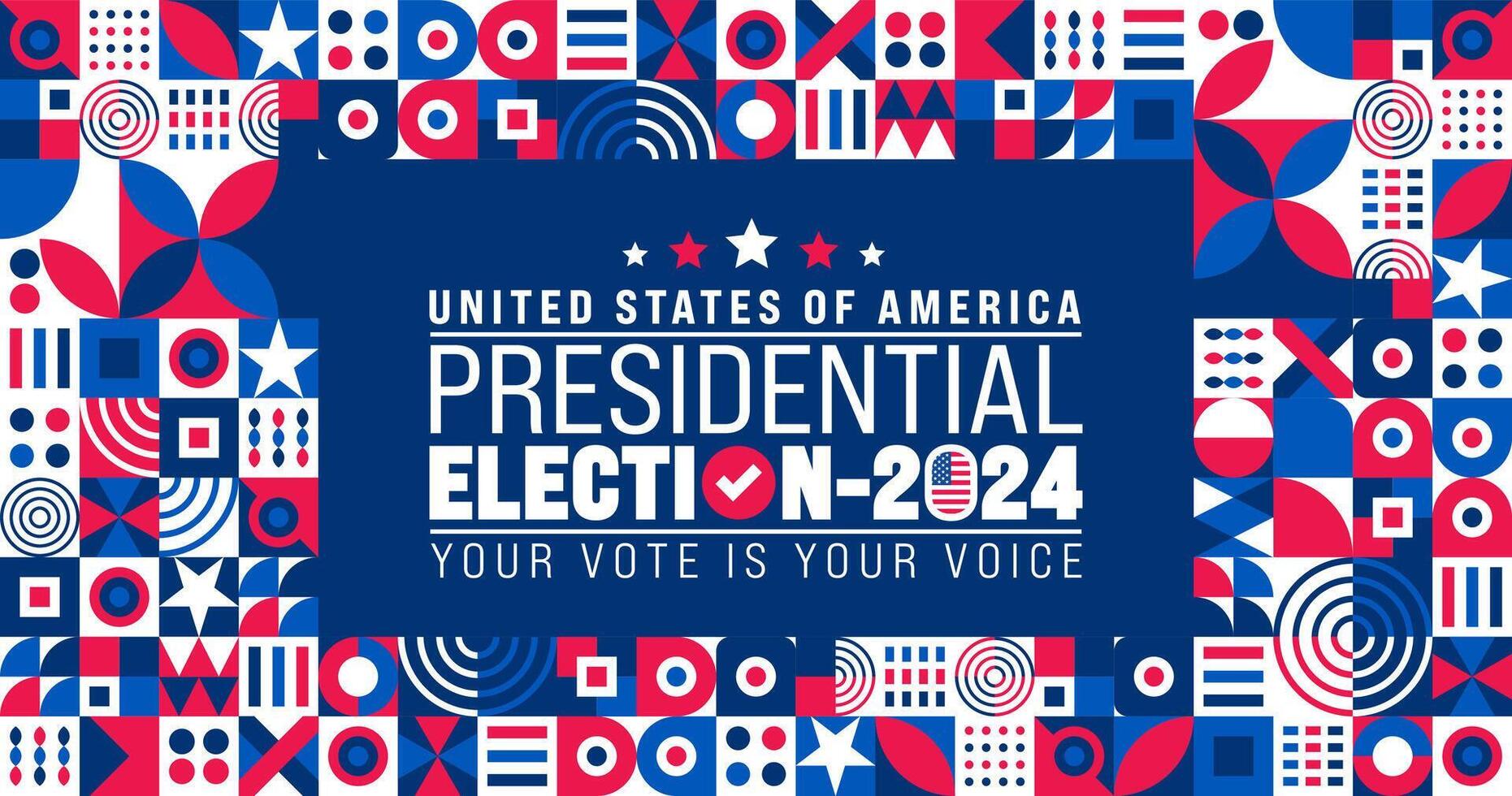 Verenigde Staten van Amerika verkiezing 2024 achtergrond ontwerp sjabloon. Verenigde Staten van Amerika vlag 2024 presidentieel verkiezing banier ontwerp. ons presidentieel verkiezing stemmen poster. november 5 stemmen dag spandoek. vector illustratie.