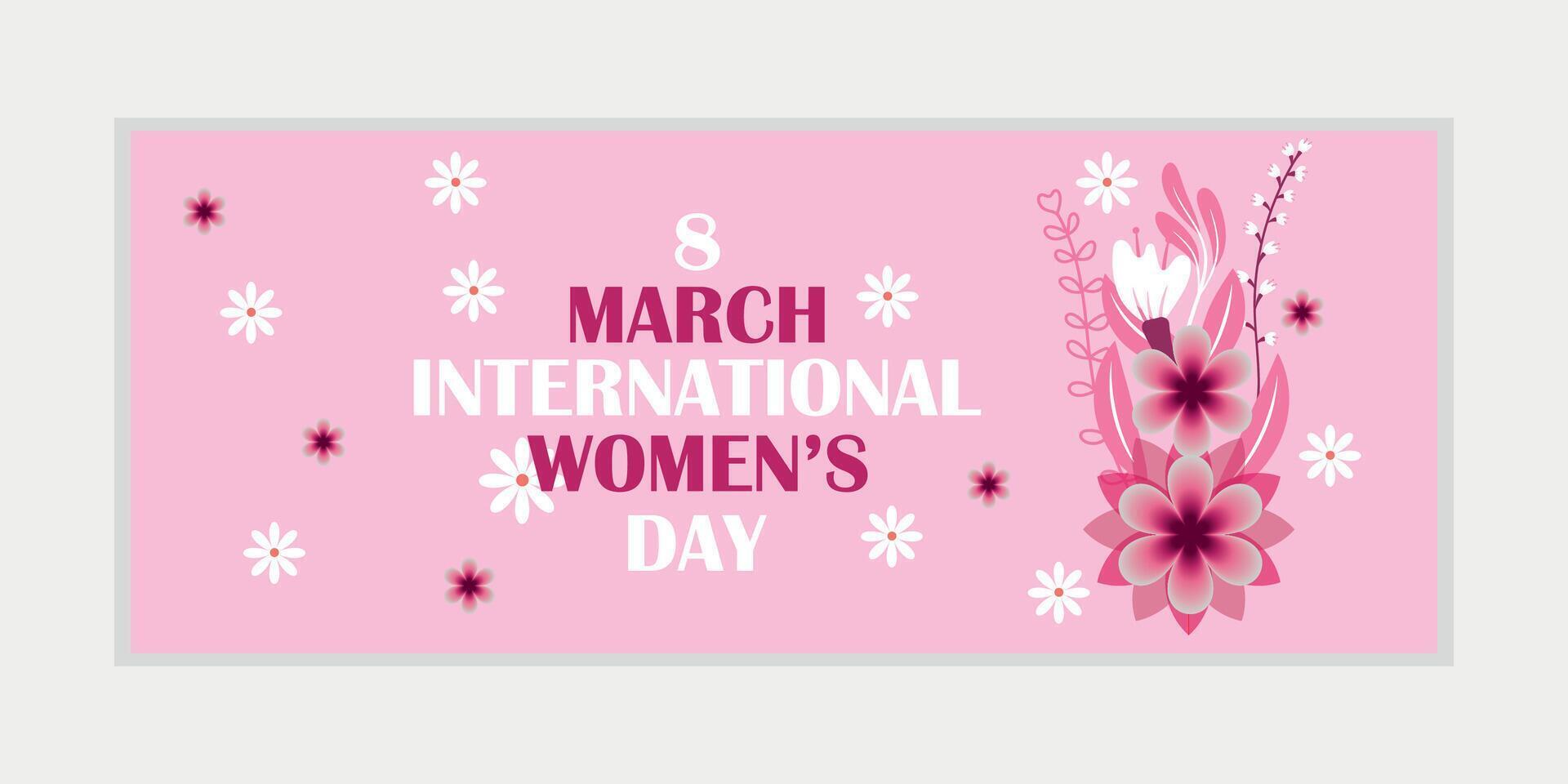 8 maart, vrouwen dag groet kaart en gelukkig vrouwen dag banier ontwerp, aanplakbiljet, kaart, en poster ontwerp sjabloon met tekst opschrift en standaard- kleur, Internationale vrouwen dag viering, vector