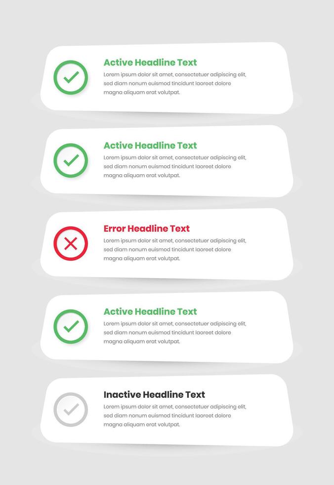 modern checklist ui kaart element ontwerp met actief, inactief, en fout staat vector