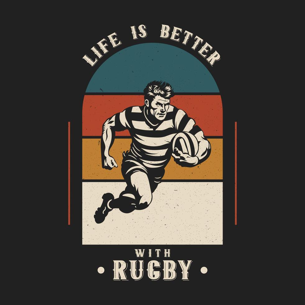 wijnoogst rugby speler t-shirt ontwerp vector