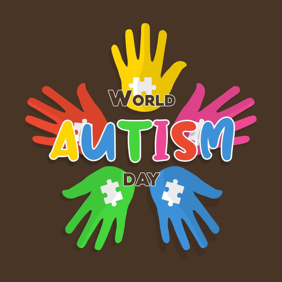kleurrijk handen samen .wereld autisme bewustzijn dag. kleurrijk puzzel vector ontwerp teken. symbool van autisme. medisch vlak illustratie. Gezondheid zorg