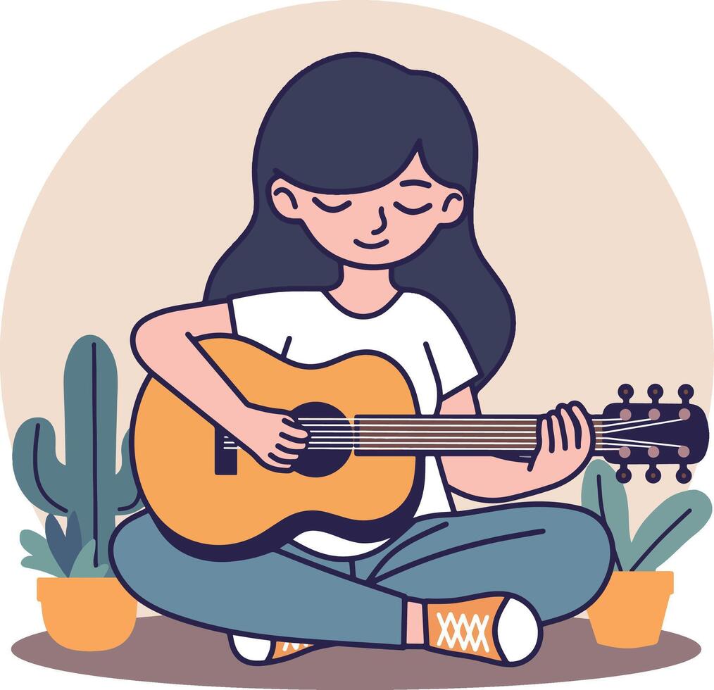 meisje spelen gitaar illustratie vector