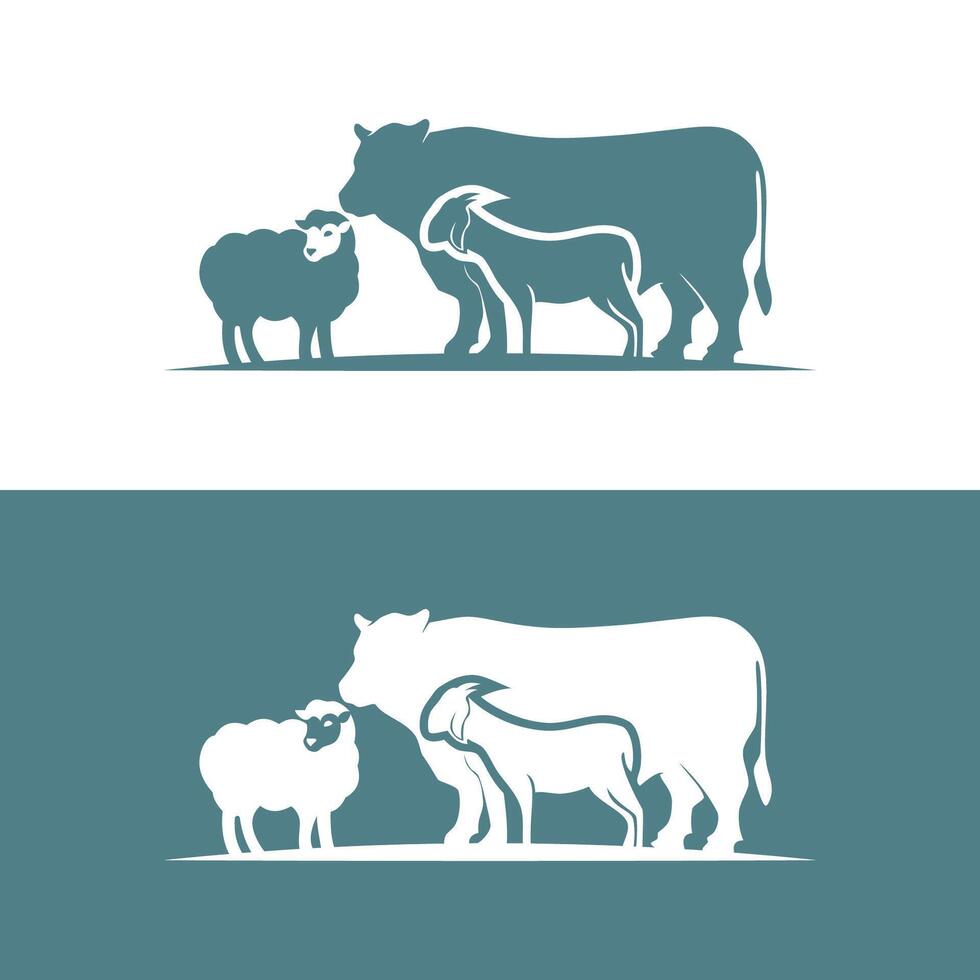 vector silhouet illustratie koe kip geit dier boerderij groep logo