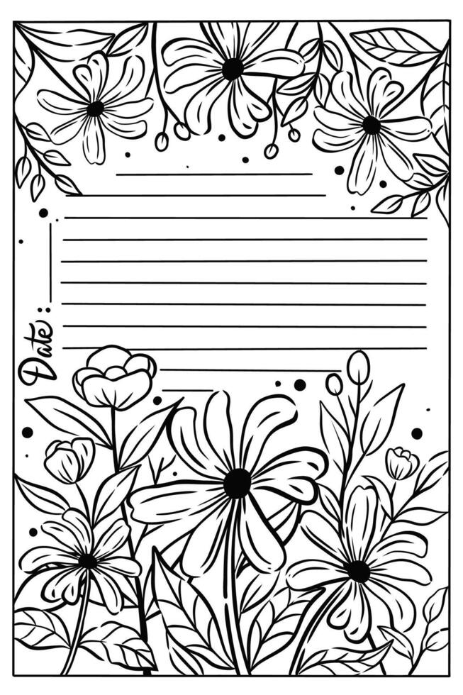 Notitie met bloemen kleur bladzijde vector