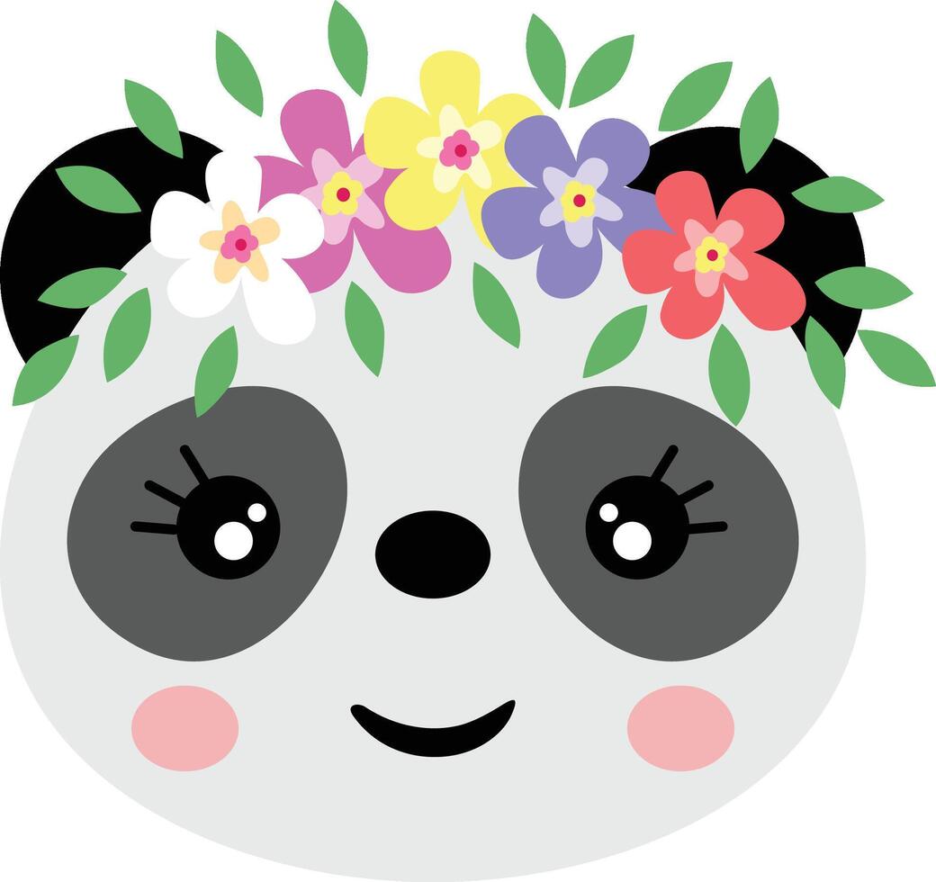 schattig panda gezicht met krans bloemen Aan hoofd vector