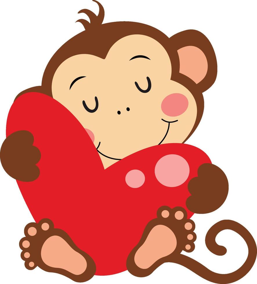 schattig aap zittend Holding een groot hart vector