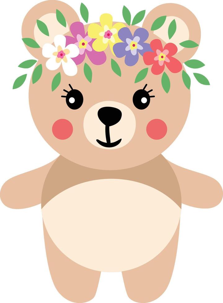 aanbiddelijk teddy beer met krans bloemen Aan hoofd vector