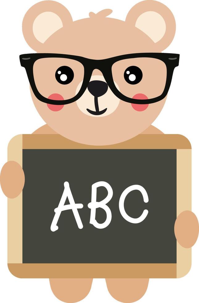 teddy beer leraar Holding een school- schoolbord met abc geschreven vector