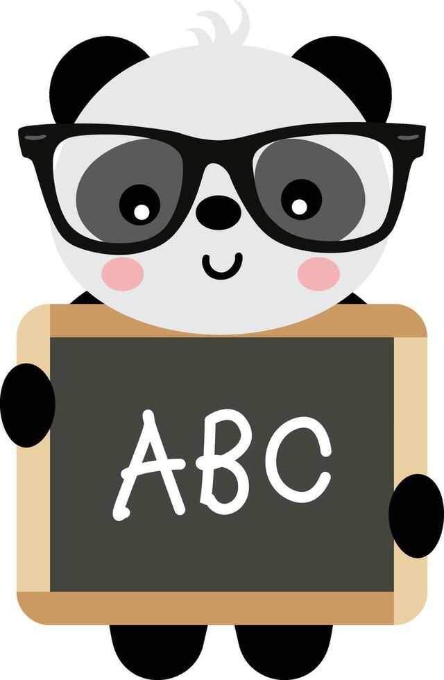 panda leraar Holding een school- schoolbord met abc geschreven vector