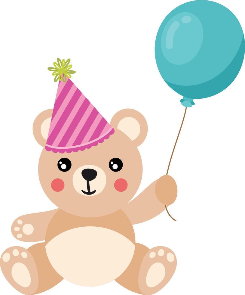 verjaardag teddy beer Holding een blauw ballon vector