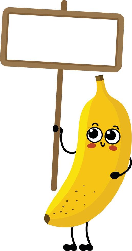 grappig banaan mascotte Holding een blanco uithangbord vector