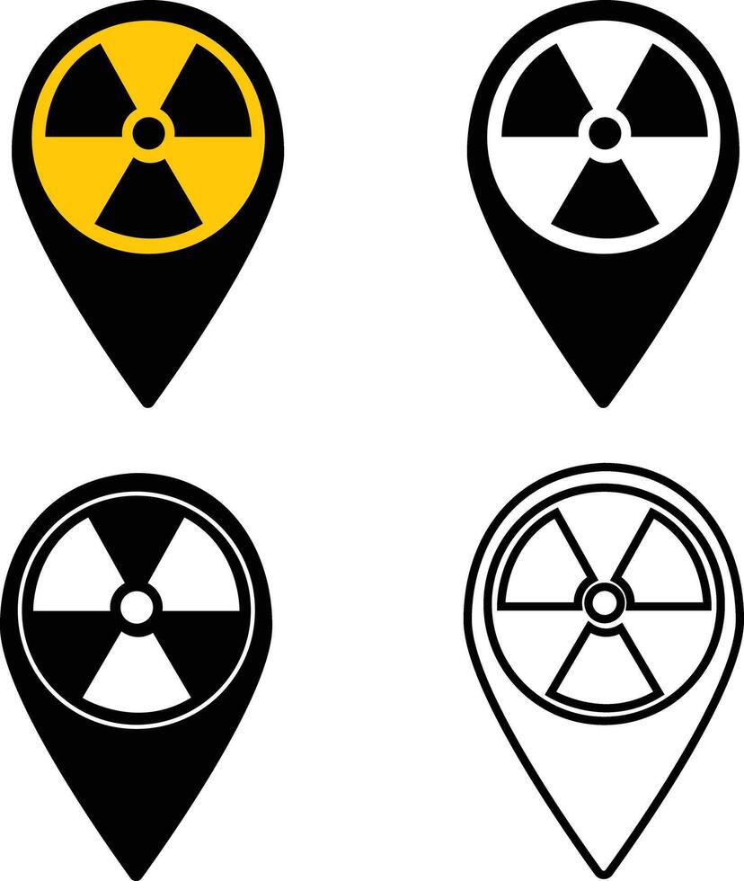 kaart nucleair pin icoon. nucleair verspilling verwijdering teken. radioactief en nucleair wijzer symbool. vlak stijl. vector