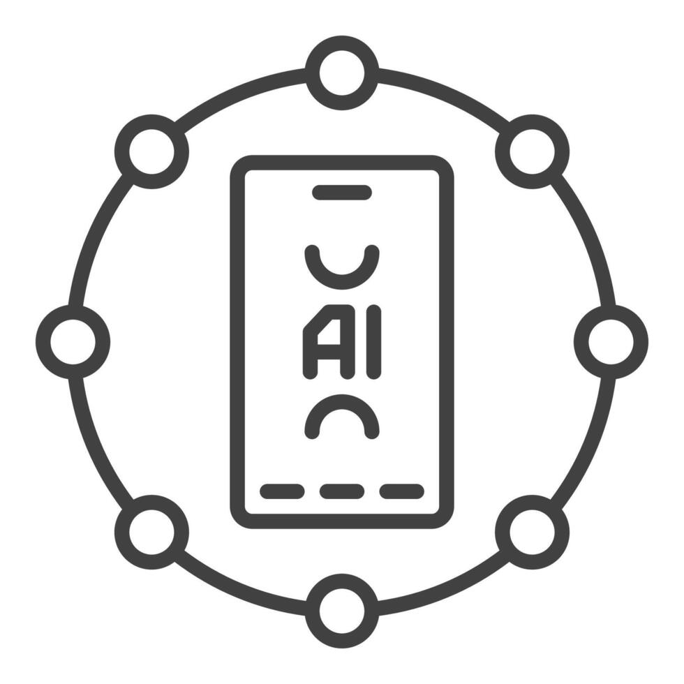 cirkel met kunstmatig intelligentie- smartphone vector ai icoon of symbool in dun lijn stijl